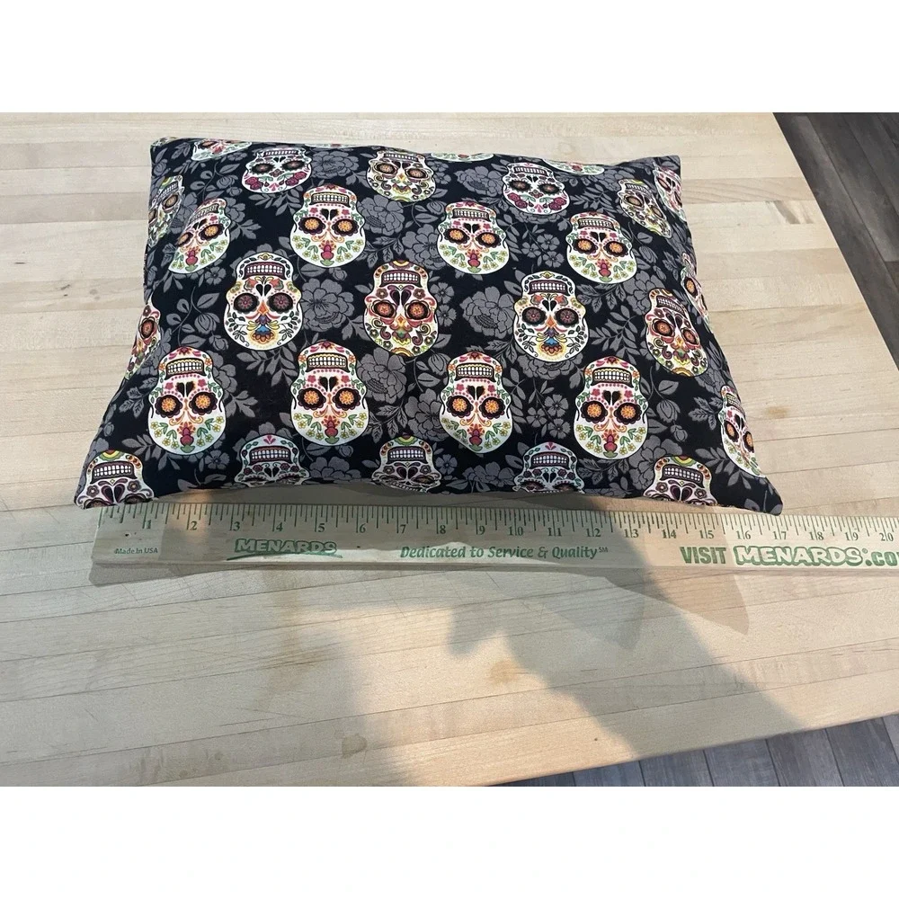 Mexican Sugar Skulls Colorful Print Pillow With Removable Cover Black 12 X 17 In